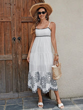 Load image into Gallery viewer, Women's Cotton Embroidered Midi Dress - Classic Black And White A-Line Sundress With Contrast Trim, Perfect For Vacation