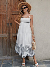 Load image into Gallery viewer, Women's Cotton Embroidered Midi Dress - Classic Black And White A-Line Sundress With Contrast Trim, Perfect For Vacation