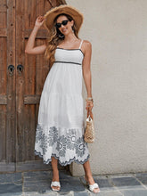 Load image into Gallery viewer, Women's Cotton Embroidered Midi Dress - Classic Black And White A-Line Sundress With Contrast Trim, Perfect For Vacation