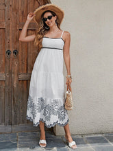 Load image into Gallery viewer, Women's Cotton Embroidered Midi Dress - Classic Black And White A-Line Sundress With Contrast Trim, Perfect For Vacation