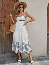 Load image into Gallery viewer, Women's Cotton Embroidered Midi Dress - Classic Black And White A-Line Sundress With Contrast Trim, Perfect For Vacation