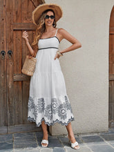 Load image into Gallery viewer, Women's Cotton Embroidered Midi Dress - Classic Black And White A-Line Sundress With Contrast Trim, Perfect For Vacation