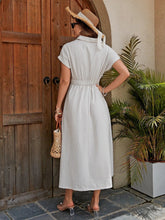 Load image into Gallery viewer, Women's Cotton Shirt Dress - Breathable X-Line Midi Dress With Knotted Waist Detail For A Flattering Fit