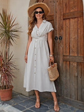 Load image into Gallery viewer, Women's Cotton Shirt Dress - Breathable X-Line Midi Dress With Knotted Waist Detail For A Flattering Fit