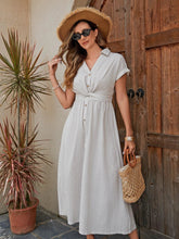 Load image into Gallery viewer, Women's Cotton Shirt Dress - Breathable X-Line Midi Dress With Knotted Waist Detail For A Flattering Fit