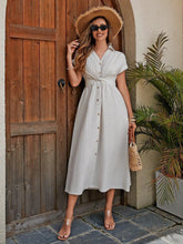 Load image into Gallery viewer, Women's Cotton Shirt Dress - Breathable X-Line Midi Dress With Knotted Waist Detail For A Flattering Fit