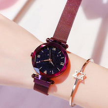 Load image into Gallery viewer, Womens Fashion Starry Sky Watches Magnet Buckle Mesh Belt Diamond Quartz Watch Women Dress Rose Gold Analog Watch Starry Sky Stainless Steel Quartz Ladies Magnetic Band Simple Fashion Gold Watches For Women
