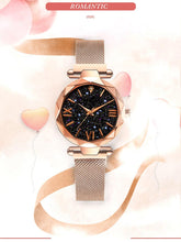 Load image into Gallery viewer, Womens Fashion Starry Sky Watches Magnet Buckle Mesh Belt Diamond Quartz Watch Women Dress Rose Gold Analog Watch Starry Sky Stainless Steel Quartz Ladies Magnetic Band Simple Fashion Gold Watches For Women