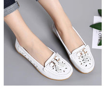 Load image into Gallery viewer, Womens Flats Summer Genuine Leather Shoes Low Heels Slip On Casual Flat Shoes Women's Espadrilles Casual Shoes Spring Comfortable Strong Design