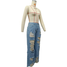 Load image into Gallery viewer, Burnt Flower High Waist Jeans - Trendy Women's Casual Denim Trousers for Spring/Summer