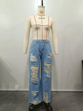 Load image into Gallery viewer, Burnt Flower High Waist Jeans - Trendy Women's Casual Denim Trousers for Spring/Summer