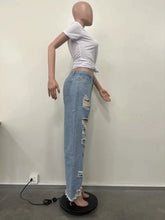 Load image into Gallery viewer, Burnt Flower High Waist Jeans - Trendy Women's Casual Denim Trousers for Spring/Summer