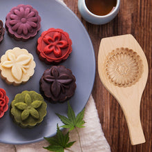 Load image into Gallery viewer, Wooden Tradition Moon Cake Molds Desserts Tools Cake Biscuit Baking Mold Three Dimensional Flower Pattern Wooden Mold Carved Round Wooden Mould Press Mooncake Mold Middle Eastern Cookie Cake Mold