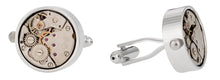 Load image into Gallery viewer, Working Silver Watch Movement Steampunk Cufflinks with Glass Cover