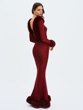 Load image into Gallery viewer, Mellie Burgundy Regular-Length Rhinestone Mesh Low Back Mermaid Gown