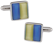 Load image into Gallery viewer, Yellow & Blue Glass Cufflinks