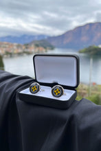 Load image into Gallery viewer, Lemon Yellow Floral Print Handmade Italian Cufflinks with Clear Resin