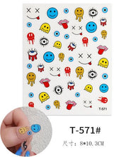 Load image into Gallery viewer, Yellow Smiles Sun Moon Clouds 3D Nail Stickers For Halloween Theme Slider Decals Nail Art Decorations Design 3D Self-Adhesive Nail Decorations Accessories Women Girls Manicure Decorations Nail Art Supplies Water Transfer Decals