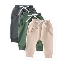 Load image into Gallery viewer, Baby Pants Toddler Infant Newborn Baby Boy Girl Sweatpants Long Joggers Pants Unisex Boy s Clothing 3 Pack (Apricot Green Dark Gray 6-12 Months) - # BAAA1B1310001