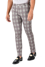 Load image into Gallery viewer, Barabas CP130 DON'T MESS WITH ME Light Grey and Pink Checkered Slim Fit Dress Pant