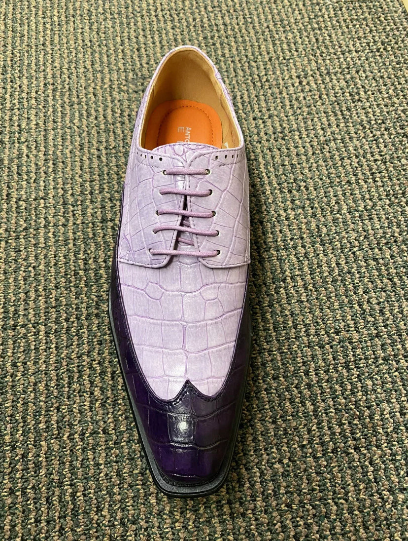 Antonio Cerrelli Elite Purple Lilac Gator Print Wingtip Lace Up Dress Shoes 10.5