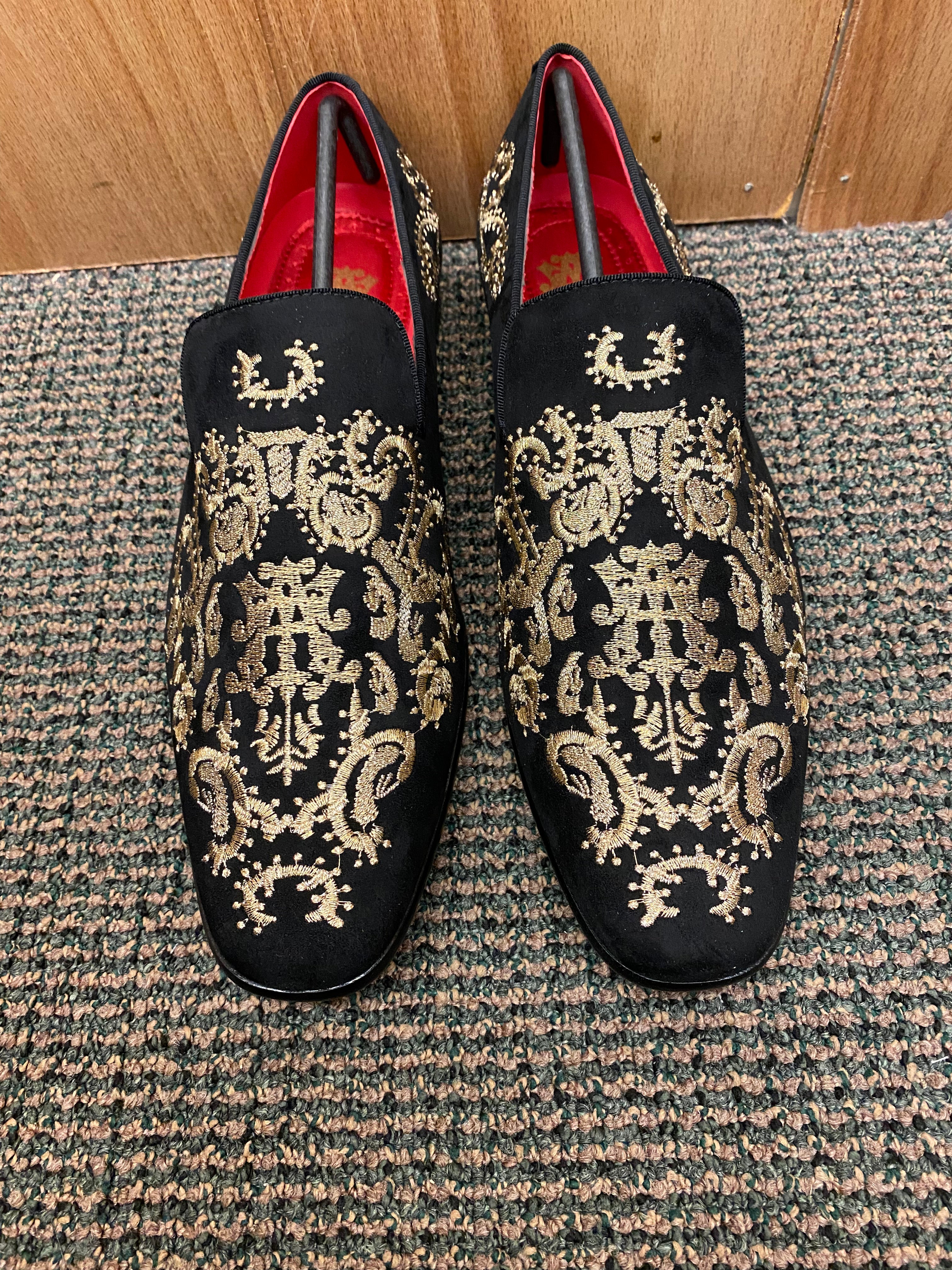 After Midnite Navy Paisley Red Bottoms Slip-on Prom Dress Shoes 8