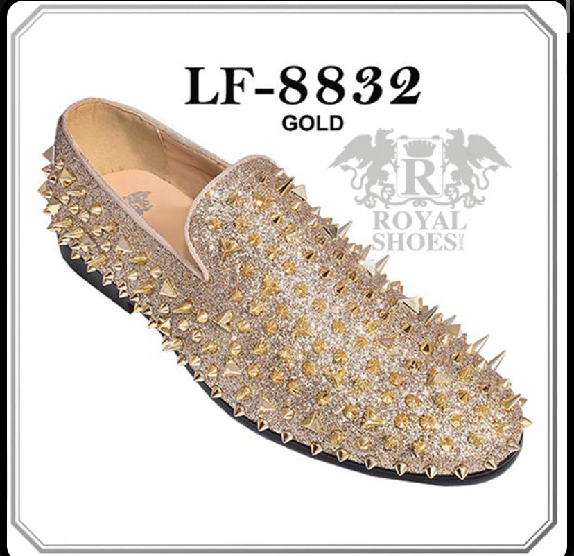 Royal Shoes Men's Gold Spikes Smoking Slip-On Dress Shoes