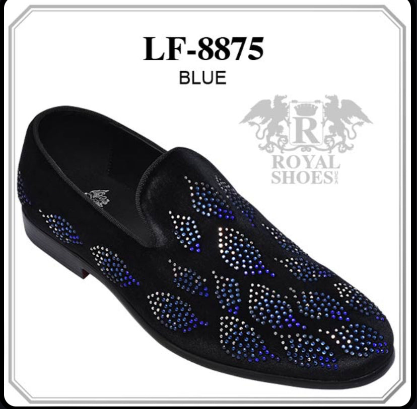 Royal Shoes Blue Multi Rhinestone Leaf Print Smoking Slip-on Red