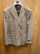 Load image into Gallery viewer, Vitali Tan Checkered Velvet 2-Piece Modern Fit Suit