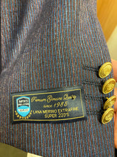 Load image into Gallery viewer, Moda Color Purple Multi Stripe Slim Fit European Double Breasted Suit with Gold Buttons