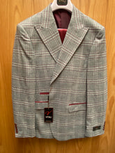 Load image into Gallery viewer, Vitali Grey/Burgundy Checkered Velvet 2-Piece Modern Fit Suit