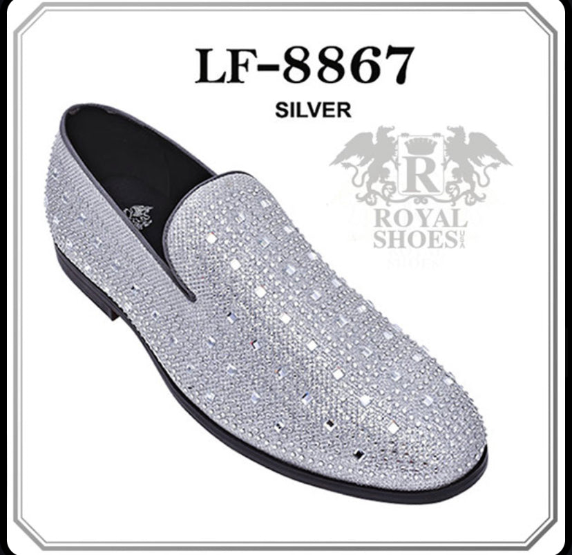 Royal Shoes Silver Rhinestones & Studs Smoking Slip-on Red Bottom Mens Dress Shoes LF-8867 Sizes 8-13 8 Royal Shoes Silver Rhinestones & Studs Smoking Slip-on Red Bottom Mens Dress Shoes LF-8867 Sizes 8-13 8