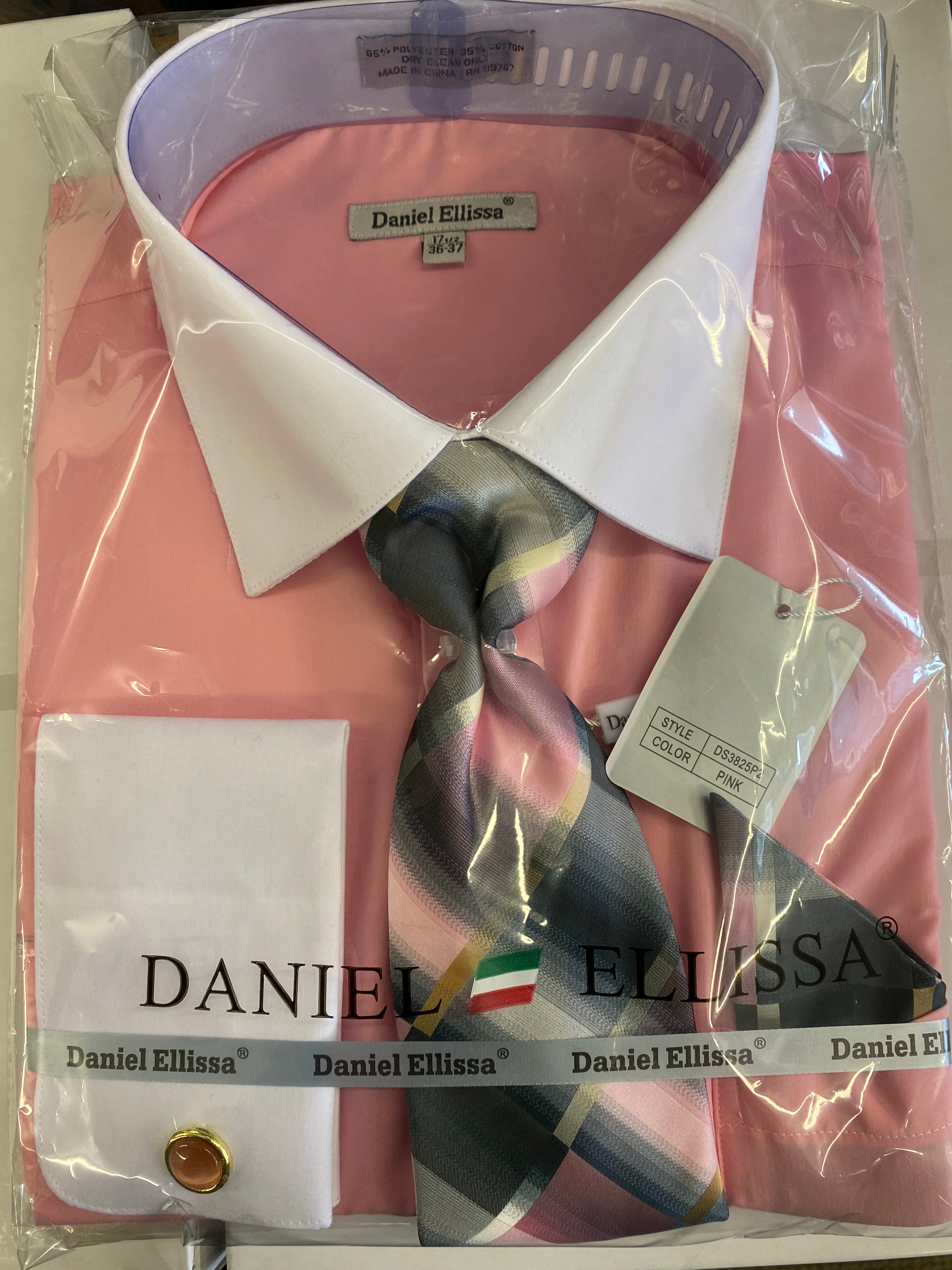 Daniel Ellissa DS3825P2 Pink French Cuff Men s Dress Shirt CC Suits