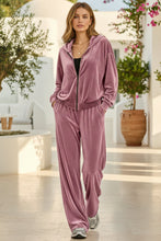 Load image into Gallery viewer, Women's Velvet Zip-Up Hoodie &amp; Wide-Leg Pants Set
