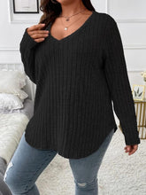 Load image into Gallery viewer, Loose Fit Oversized V-Neck Long Sleeve Ribbed Brushed T-Shirt | NCS
