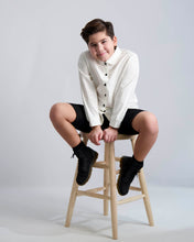 Load image into Gallery viewer, Black Buttons Long Sleeve Dress Shirt with Houndstooth Contrast
