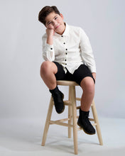 Load image into Gallery viewer, Black Buttons Long Sleeve Dress Shirt with Houndstooth Contrast
