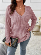 Load image into Gallery viewer, Loose Fit Oversized V-Neck Long Sleeve Ribbed Brushed T-Shirt | NCS
