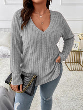 Load image into Gallery viewer, Loose Fit Oversized V-Neck Long Sleeve Ribbed Brushed T-Shirt | NCS
