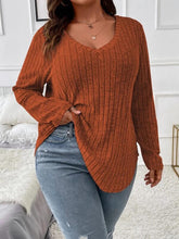 Load image into Gallery viewer, Loose Fit Oversized V-Neck Long Sleeve Ribbed Brushed T-Shirt | NCS
