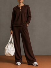 Load image into Gallery viewer, Women's Single-Button Split-Neck Sweatshirt &amp; Wide-Leg Pants Set
