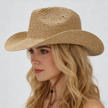 Load image into Gallery viewer, Women's Panama Straw Woven Sun Hat – Windproof Sequin Detail Beach Hat
