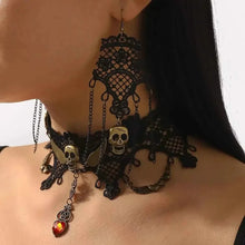 Load image into Gallery viewer, Halloween Lace Skull Necklace : Earrings Jewelry Set
