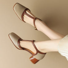 Load image into Gallery viewer, Women's Leather T-Strap Mule Sandals
