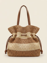 Load image into Gallery viewer, Crochet Woven Drawstring Shoulder Tote Bag
