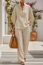Load image into Gallery viewer, Women's Linen-Look Stand Collar Batwing Top &amp; Wide-Leg Pants Set

