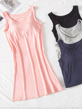 Load image into Gallery viewer, Classic Round Neck Wide Strap Mini Dress With Built-In Bra Comfortable Sleeveless Dress
