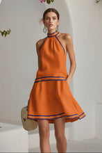 Load image into Gallery viewer, Women's Striped Trim Choker Neck Sleeveless Mini Dress
