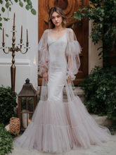 Load image into Gallery viewer, Luxury 3 colors Layered Tulle Sheer Robe Dress | Couture Ruffle Boudoir Robe Set
