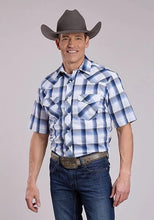 Load image into Gallery viewer, Roper 2899 White Plaid (Blue) - Men's Short Sleeve Western Shirt
